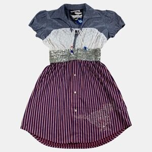 Chrome Dress Women's‎ White Multi Striped SMU Mustangs Sequin Embellished Medium